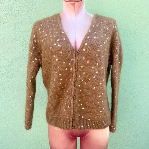 🔥SOLD🔥La Maille Sezane Long Sleeve Metallic Foil Dotted Women Sweater Cardigan - Picture 2 of 7